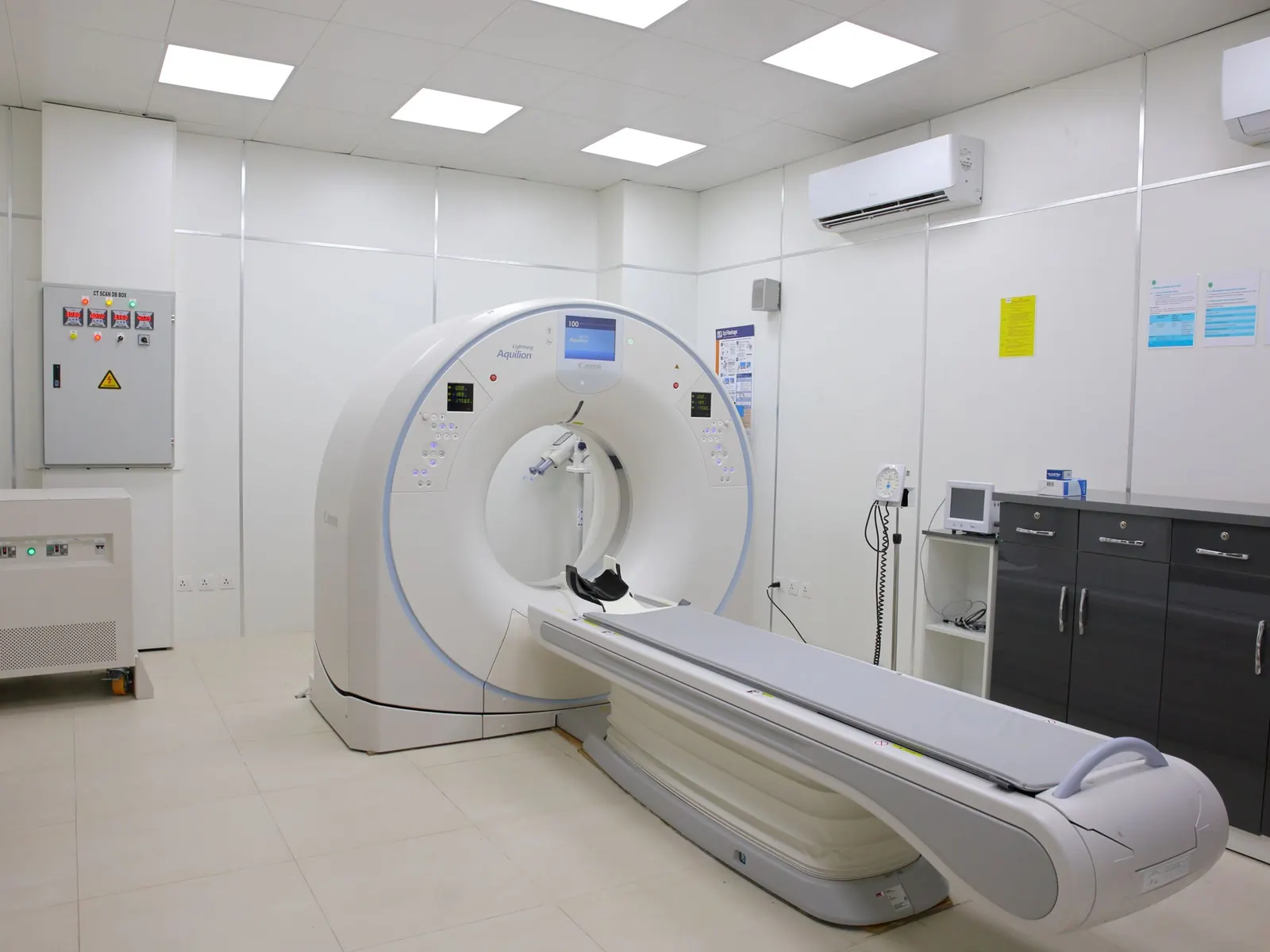 A CT scanner in a hospital imaging room